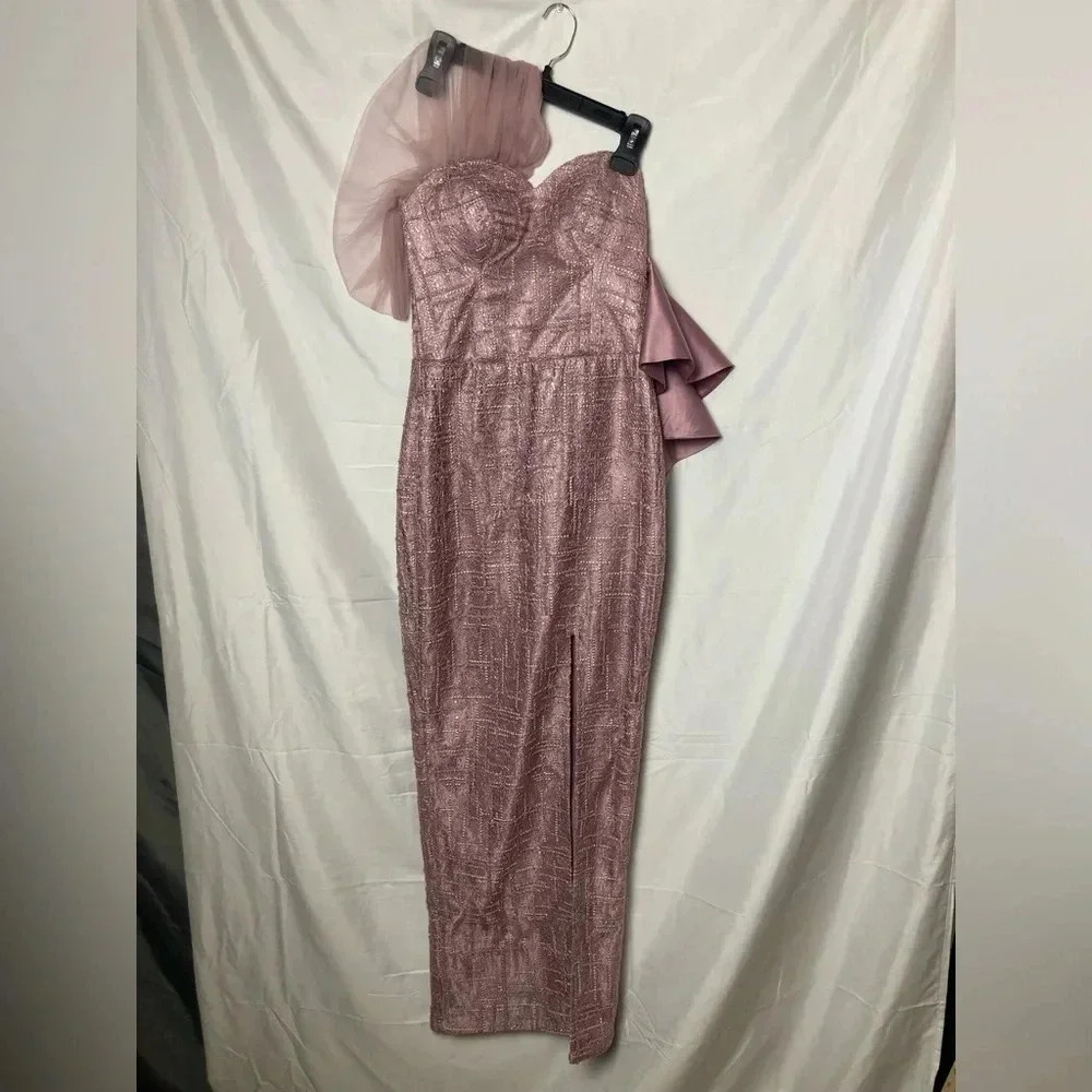 Purple sequins long dress with puff and off shoulder sleeve bust 16” unbrandeded